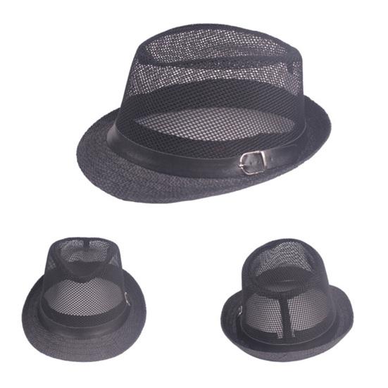 Herren Fedora Breiter Rand Netz Frühling Sommer Einfarbige Flache Krempe Sonnenschutzhut für Draußen