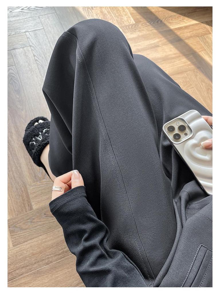 2026 Spring Women's Deep Gray High-Waisted Wide-Leg Drape Pants: Slimming, Versatile, Floor-Length Casual Style