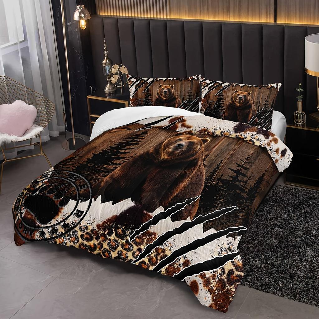 Brown Bear Bedding Set Duvet Cover Set Quilt Cover With Pillowcase For Bedroom Decor Birthday Gift Halloween Christmas Gift