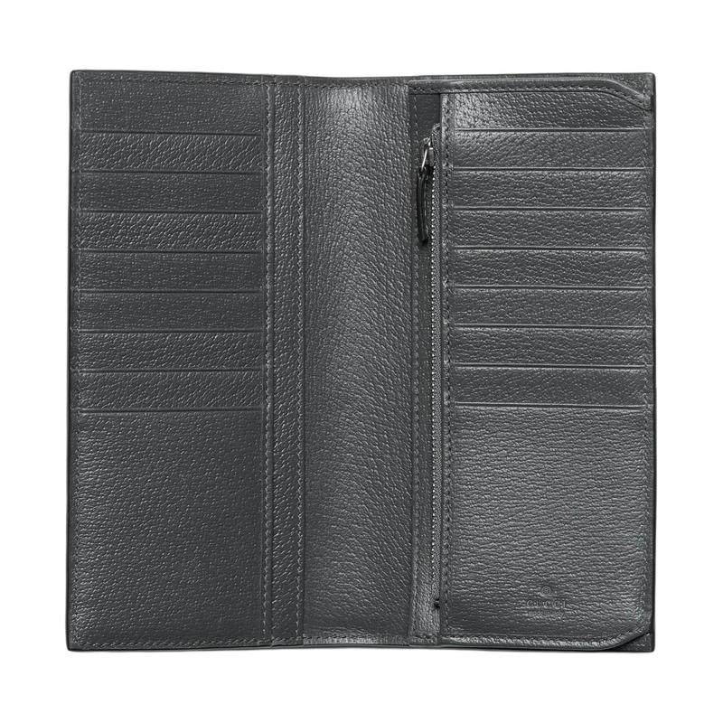 Gucci Ophidia Distressed Silver Metallic Canvas with Leather Trim Wallet Men's Gray with Black