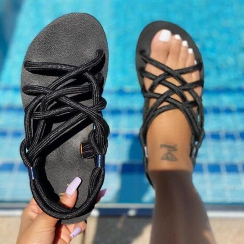 Large size women's sandals summer new woven women's shoes hemp rope set feet flat sandals women