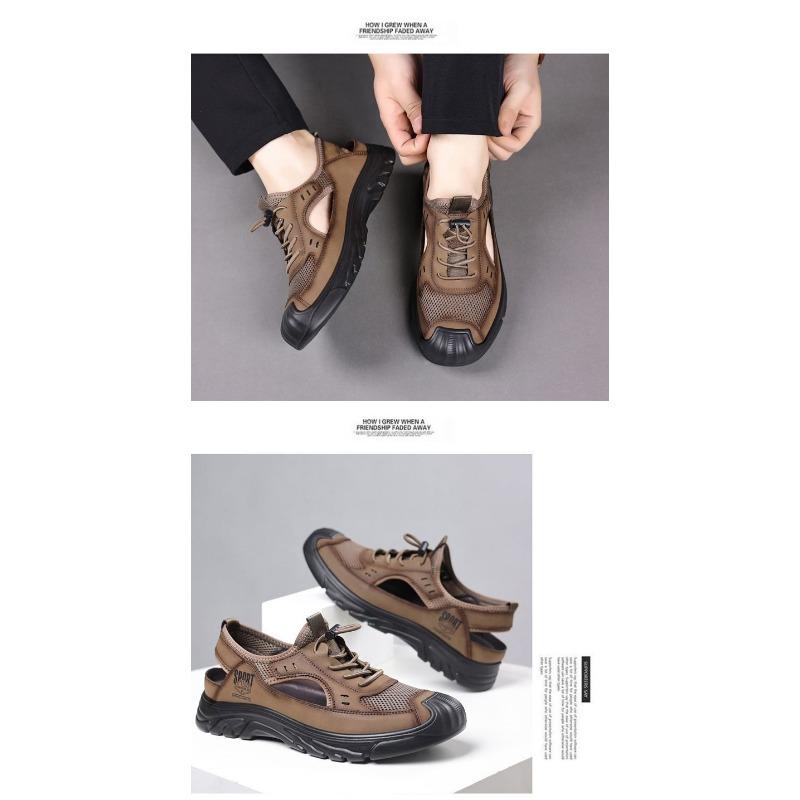 Men S Breathable Hollow Out Lace Up Casual Outdoor Slip On Versatile Lightweight Driving Sandals