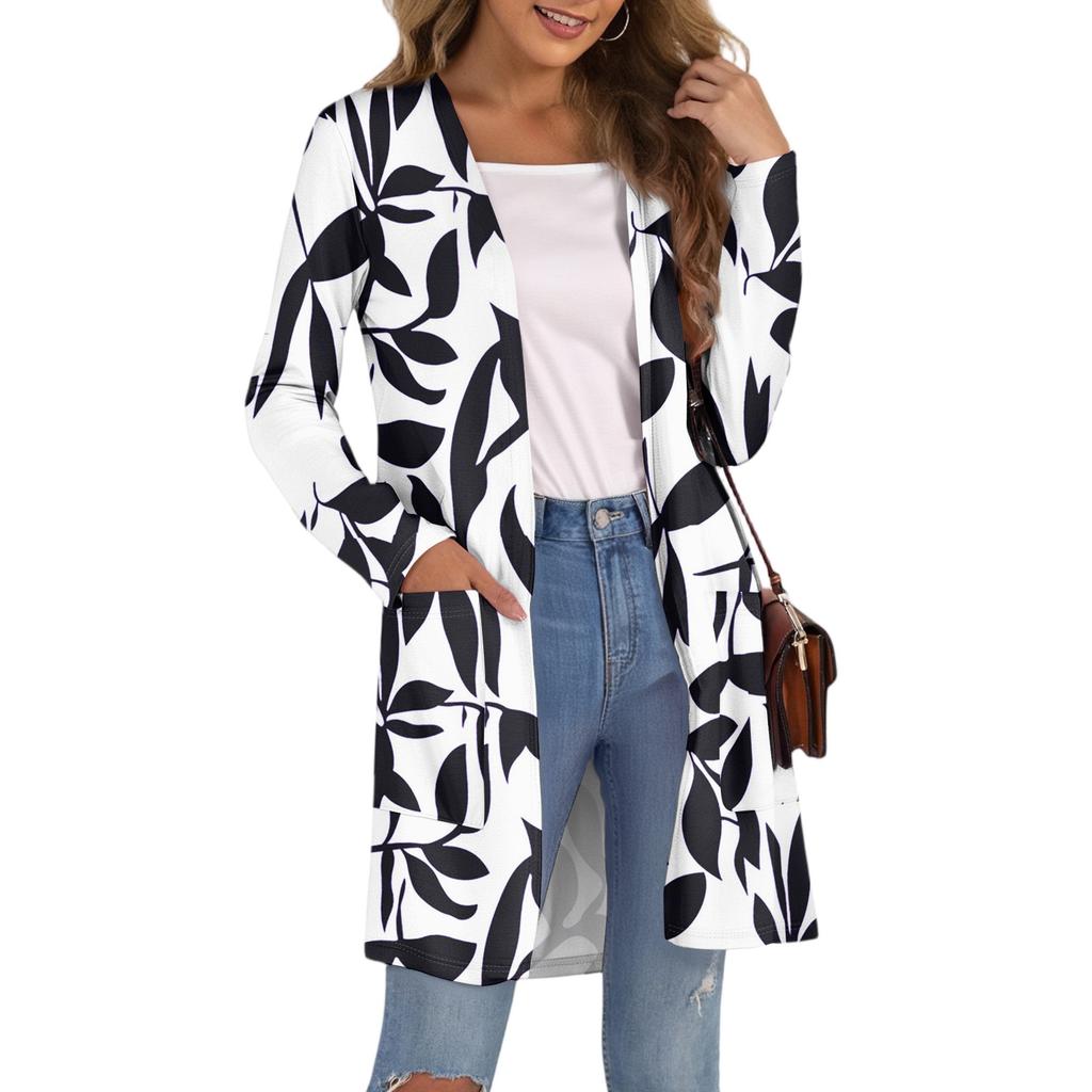 Women's Fashion Casual Comfort Floral Print Mid-Length Cardigan Jacket