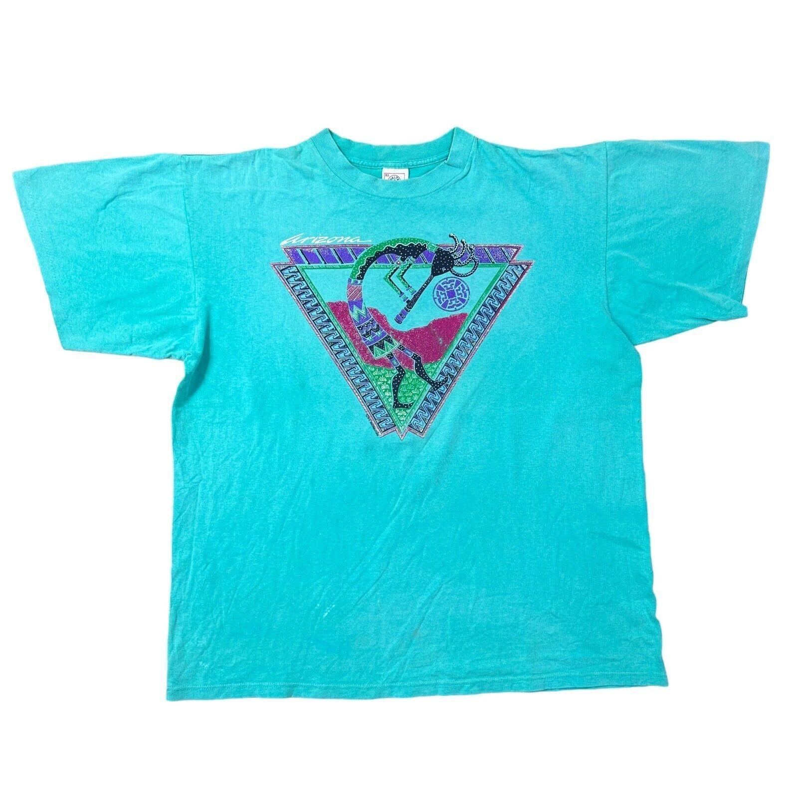 Vintage Single Stitch T-Shirt Mens Womens Tees Top Aztec Graphic Print T-Shirt Mens Womens Tees Top USA Turquoise Mens XL
