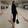 GMXIA Women's Fashion Spring Autumn Solid Color Print High Neck Long Sleeve Casual Dresses
