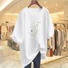 Cotton white short-sleeved t-shirt women's summer new flower print crew neck loose top bottoming shirt