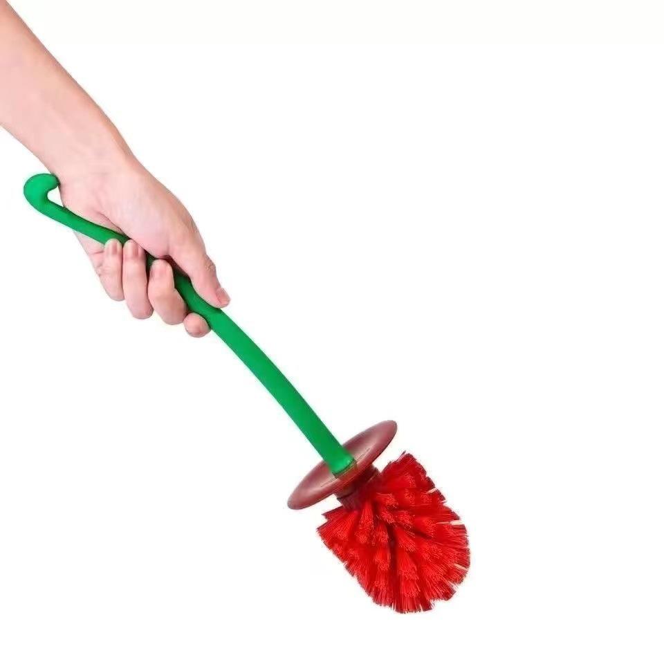 Ensemble brosse de toilette à long manche en cerisier à poils doux avec design créatif en plastique