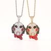 Horror Inspired Puppet Pendant Necklace Sparkling Multicolor Stone Hip Hop Statement Jewelry for Men Women