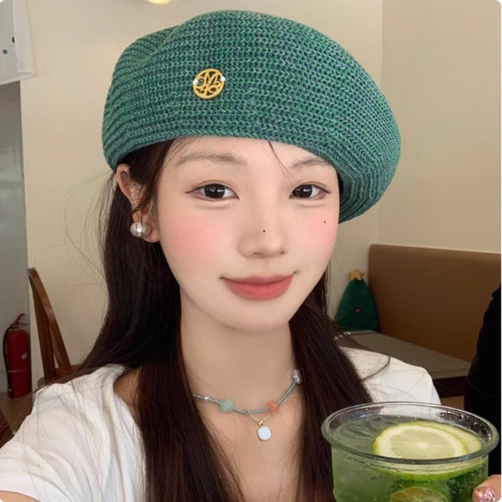Y2k Painter Berets Thin Beanie Cap Retro Hollow Knitted Beret  Girls