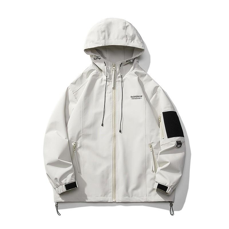 Mens Hooded Jacket Loose Fit Outdoor Casual Workwear Style Dual-Sided Long Sleeve Solid Color