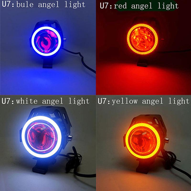 LED Motorcycle Angel Eyes Motorbike LED Auxiliary Lamp U7 Headlamp Spotlights Motorcycle Headlights Super Bright 125W 2Pcs/set