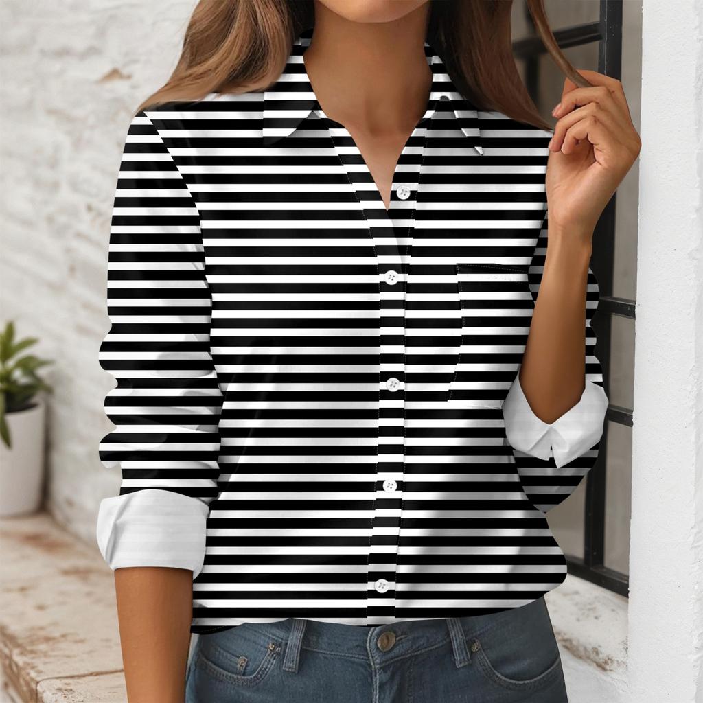 Camicia da Donna Stampata con Bottoni Camicia a Maniche Lunghe Top da Lavoro Business Casual con Tasche Giacca