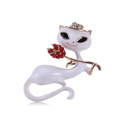Holding A Rose Dripping Cat Animal Brooch, Simple Fashion Clothing Accessories