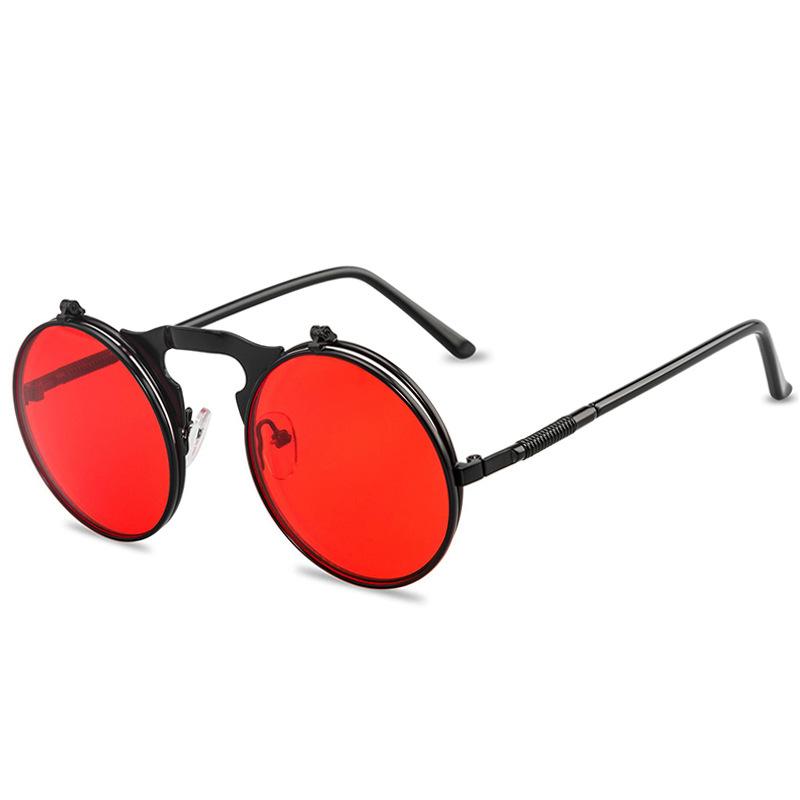 New Vintage Steampunk Sunglasses Round Steam Punk Metal Women Coating Sunglasses Men Retro Circle Sun Glasses Flap sunglasses