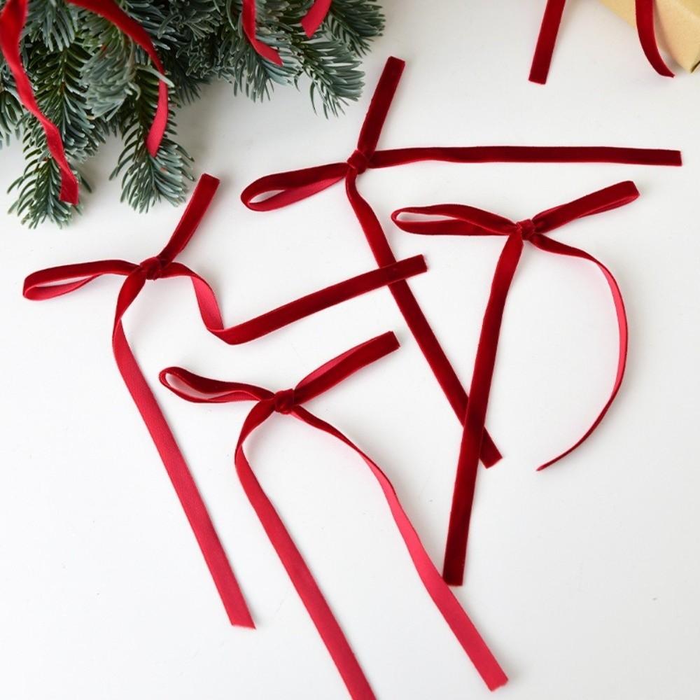 18pcs Set Velvet Xmas Tree Ribbon Merry Christmas 1/1.5/2.5/3.8cm Hanging Pendant Red Green Brown Christmas Tree Bow Party Decor
