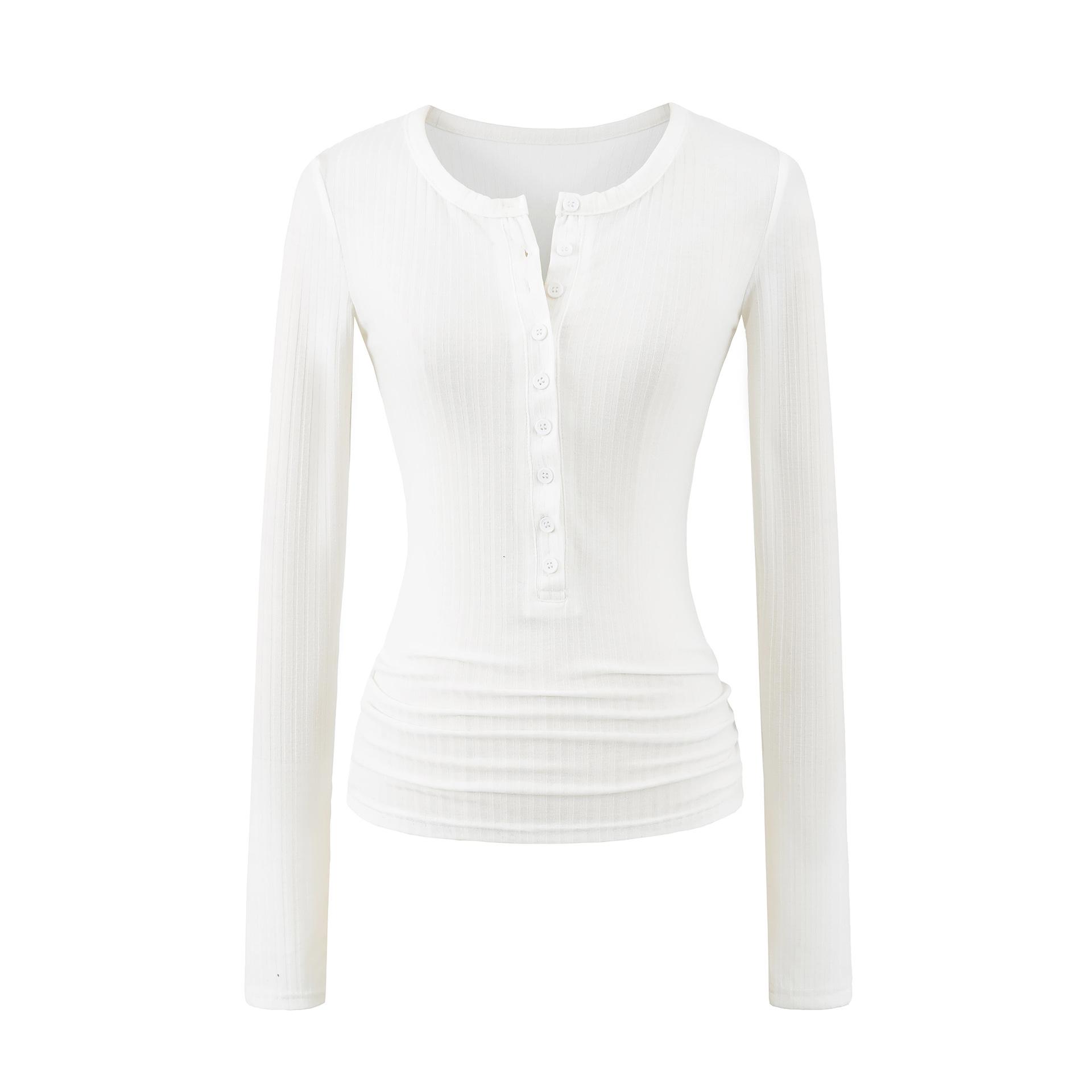 

Women s Spicy Henley Slim Ribbed Long Sleeve T-shirt - Autumn Layering Top Medium білий