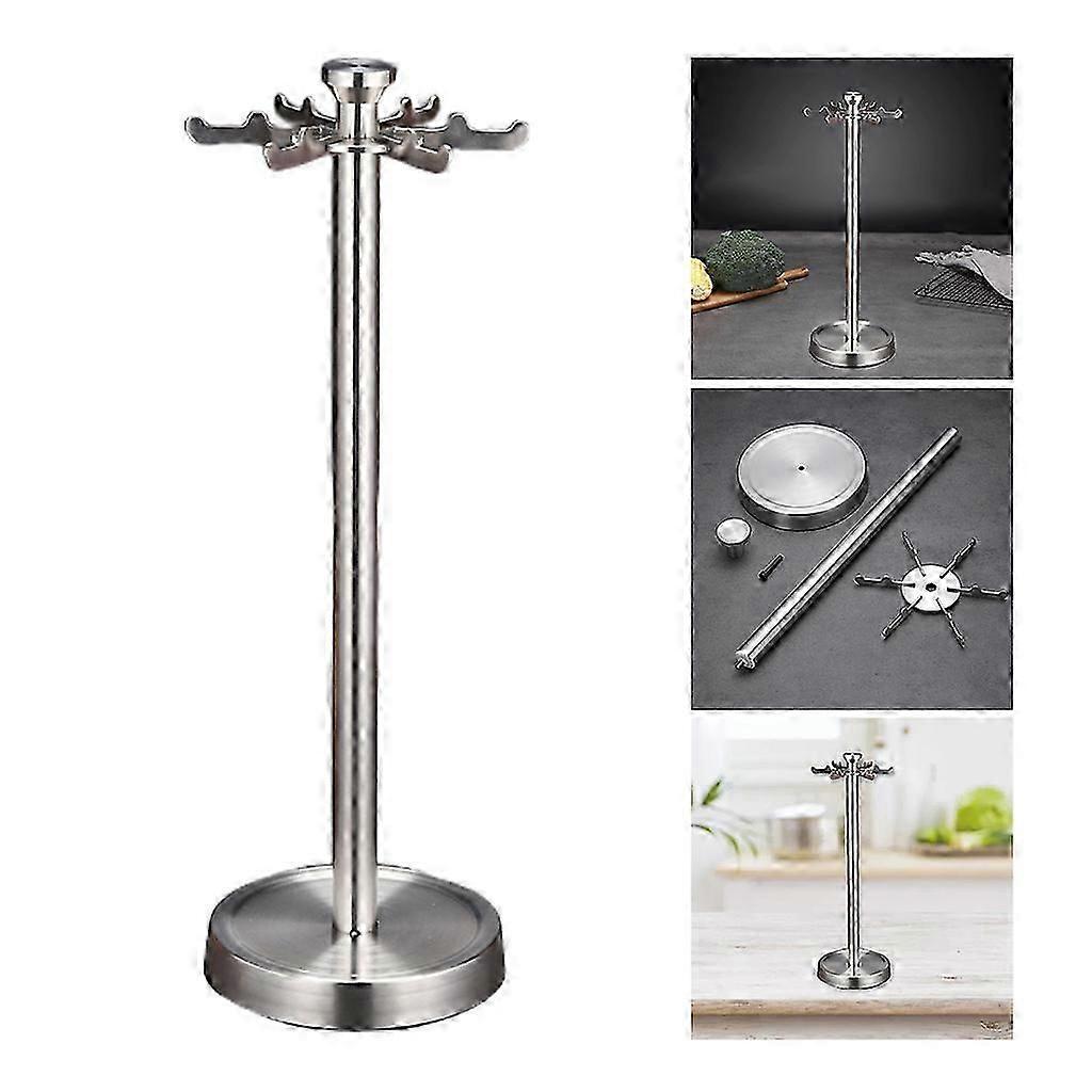 Porta Utensili da Cucina in Acciaio Inossidabile Organizer Carosello Rotante a 360 Gradi con 6 Ganci per Appendere Cucchiai