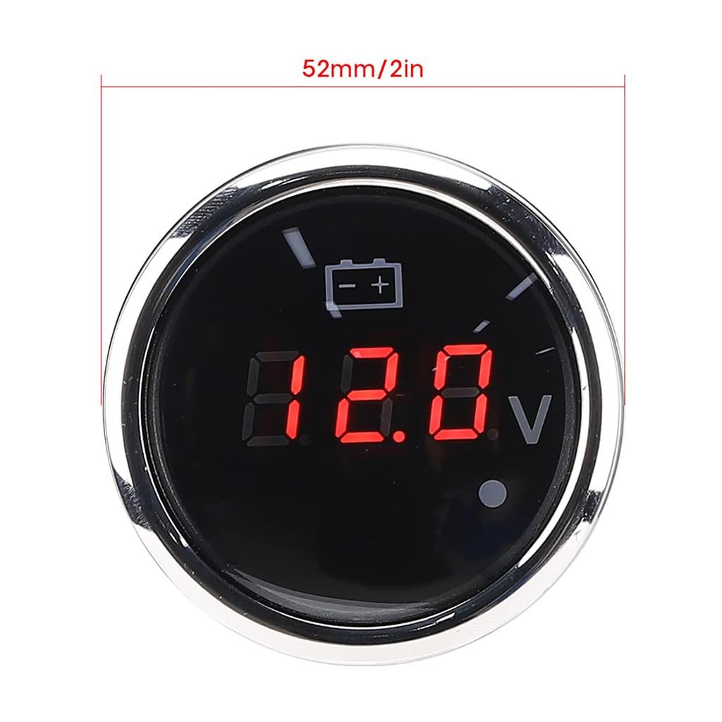 Voltage Gauge Battery Voltmeter 2in LED Digital Display Voltmeter, IP67 Waterproof Voltage Gauge Smart Alarm Voltage Gauge Universal for Boat