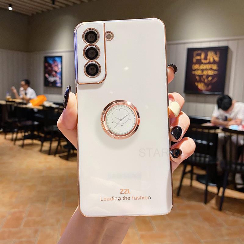 S 23 Ring Holder Stand Case For Samsung Galaxy S23 Plus S22 Ultra S21 S20 Fe Luxury Plating Silicone Cover On S23plus S23ultra