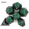 7 Pcs Black Green Skull Metal Dice Solid Metal Polyhedral Dice Set Suitable for Role-Playing RPG Board Game Card Game