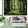 2D Magical Sunbeam Forest Tapestry, Fresh Mossy Green Trees Wall Hanging, Aesthetic Nature Decor