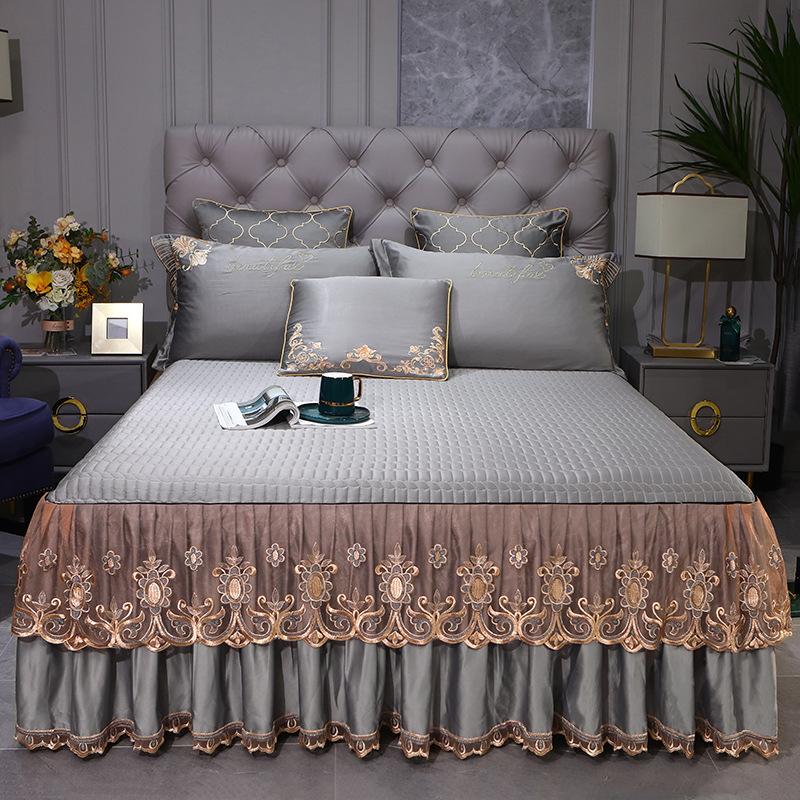 Tencel Modal Embroidered Bed Skirt Protective Cover Bed Skirt Bed Cover Single Non-Slip Mattress Fitted Sheet