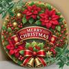 Jinxin Round Metal Christmas Tin Sign 8x8 Inch Poinsettia Wall Decor for Home Kitchen Retro Holiday Art