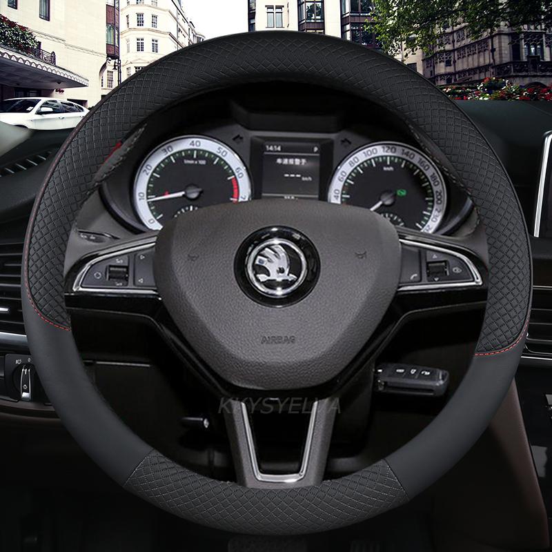 

Кожаный чехол на руль автомобиля, противоскользящий для Skoda Fabia 1 2 3 I II III Авто салон