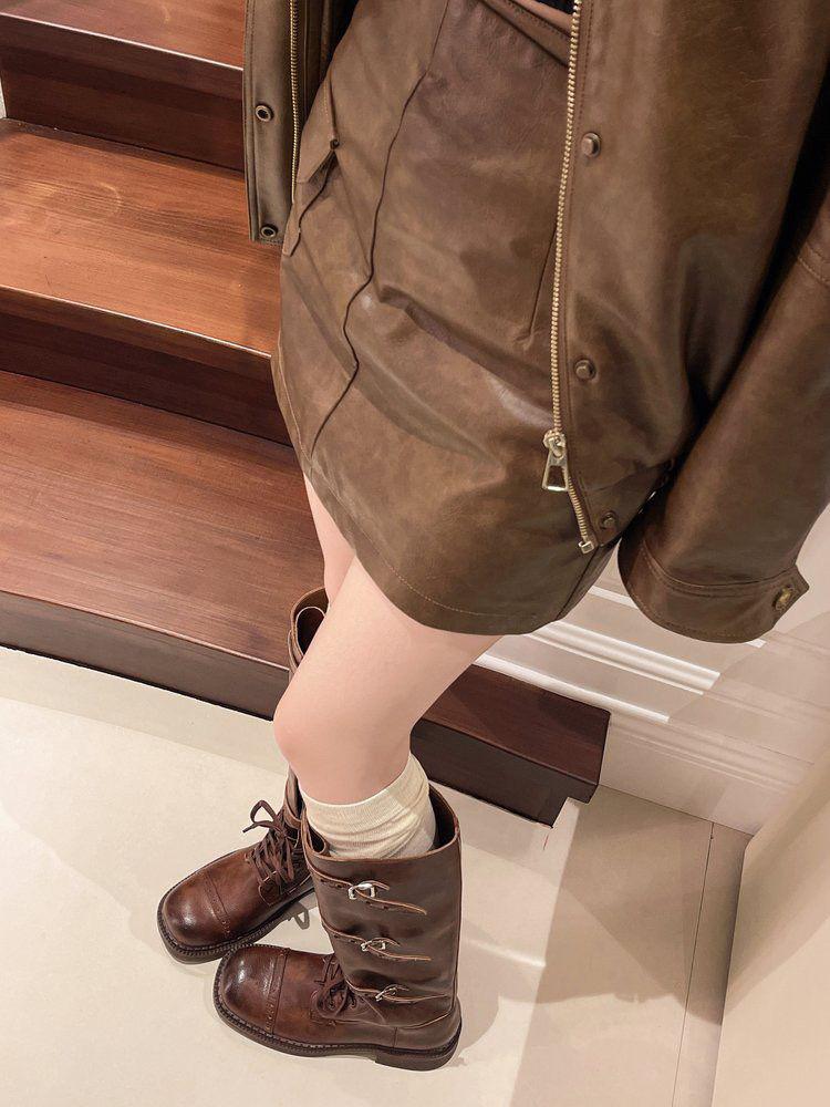 2025 Women's Retro Over-the-Knee High-Top Boots, Versatile Autumn/Winter In Paris Gray & Dark Brown