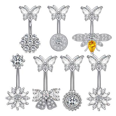Butterfly Bee Belly Button Ring Stainless Steel  Zircon Flower Navel Ring For Women Sexy Body Piercing Jewelry