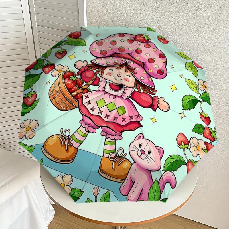 1PC Strawberry Shortcake Cat Umbrella-8-Rib Reinforced, Automatic Open, Lightweight & Durable, Cute Fashion Accessory for Outdoor-T209