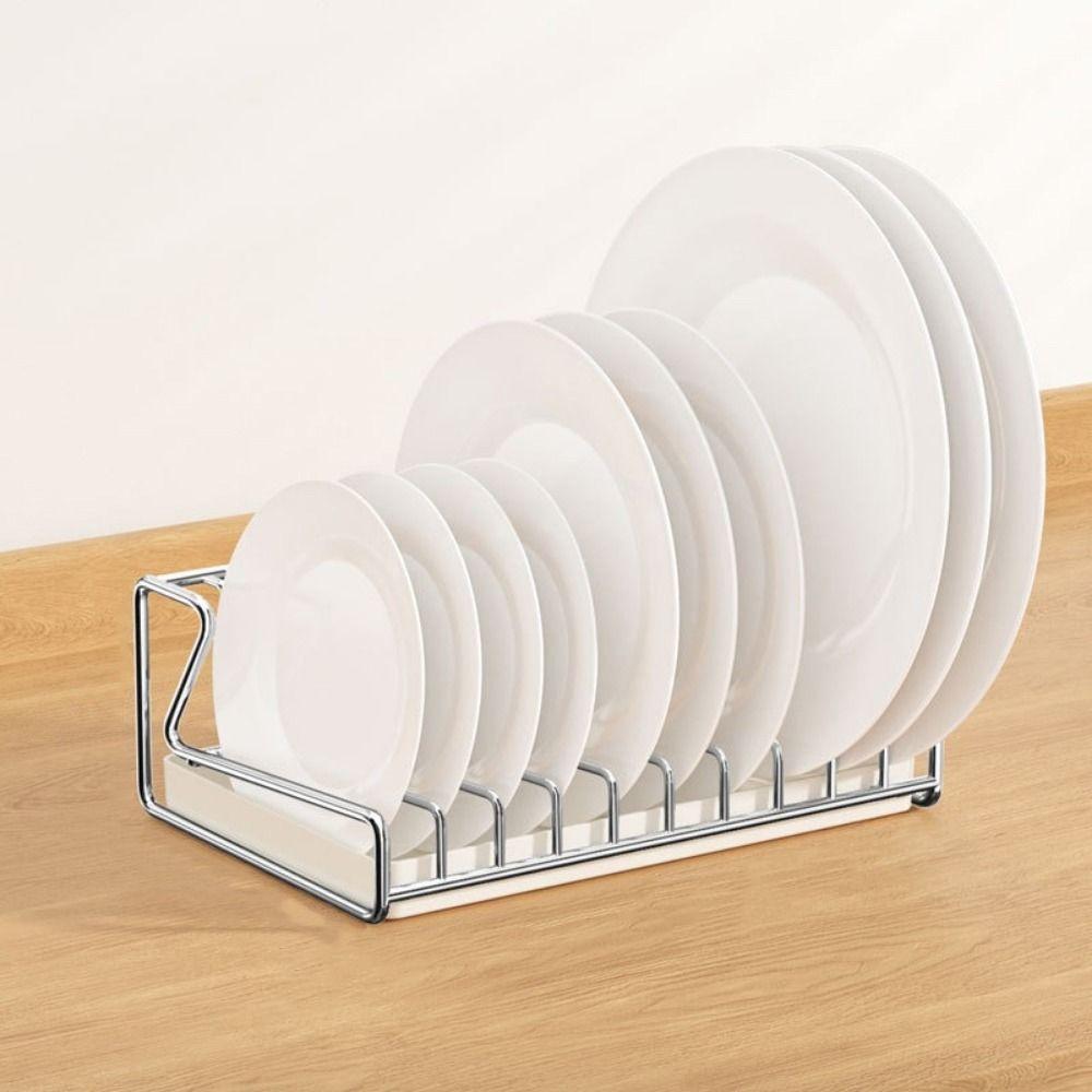 Stainless Steel Plate Draining Rack Space Saving Dish Storage Rack Kitchen