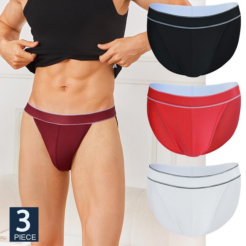FINETOO 3Pcs/Set Men's Seamless Briefs Low-rise Sexy Underwear Stripes Breathable U-Convex Pouch Underpants Bikini Man Panties