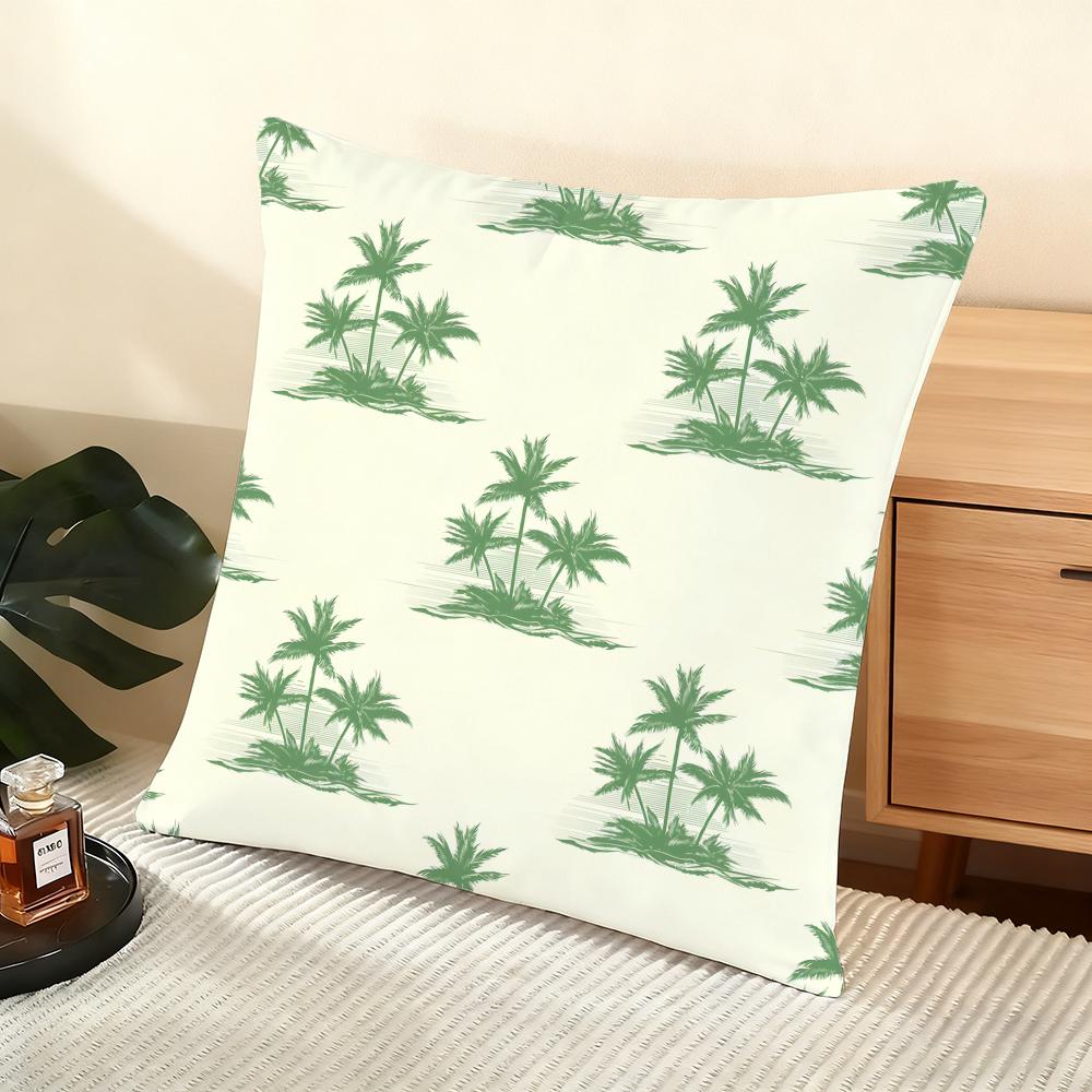 Palm Tree Pattern Cushion Cover Soft Short Plush Pillow Cover Smooth Cozy Texture Aesthetic Cushion Case Home Decor