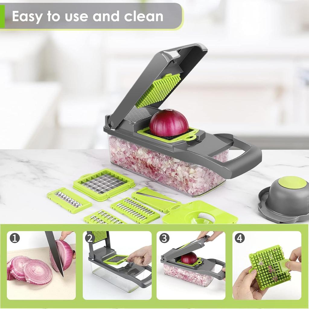 Vegetable Chopper - Time-and Labor-Saving Food - Pro Onion Cutter and Dicers, 12 in 1 Multifunctional Veggie Chopper, Container for Salad Potato