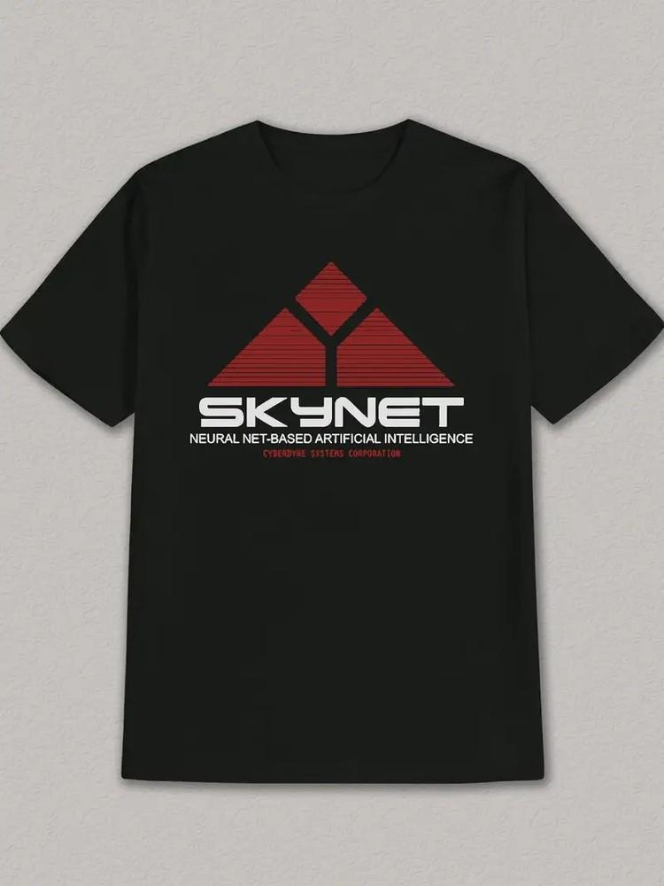 

Men S Casual Summer Graphic T-Shirt - SKYNET Design, Black Polyester Crew Neck 3XL