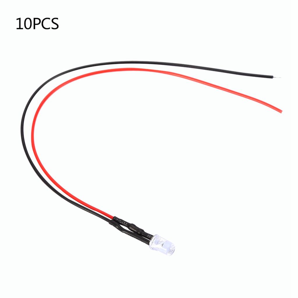 10 Stück 12V 5mm LED Leuchtdiode Verdrahtet Mehrfarbiges LED Lichtkabel 20cm 0.06W(Weiß)