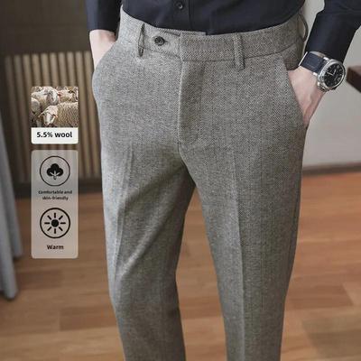 Pantaloni da abito da uomo slim dritti in lana a righe: Caldo, di fascia alta, casual invernale business.
