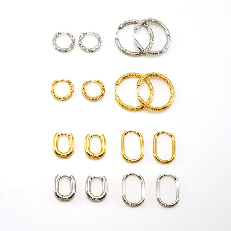 Persönlichkeit Einfache Edelstahl Geometrische Ohrringe Nischen Design Titan Stahl 18k Gold Runde Oval Ohrringe Frauen