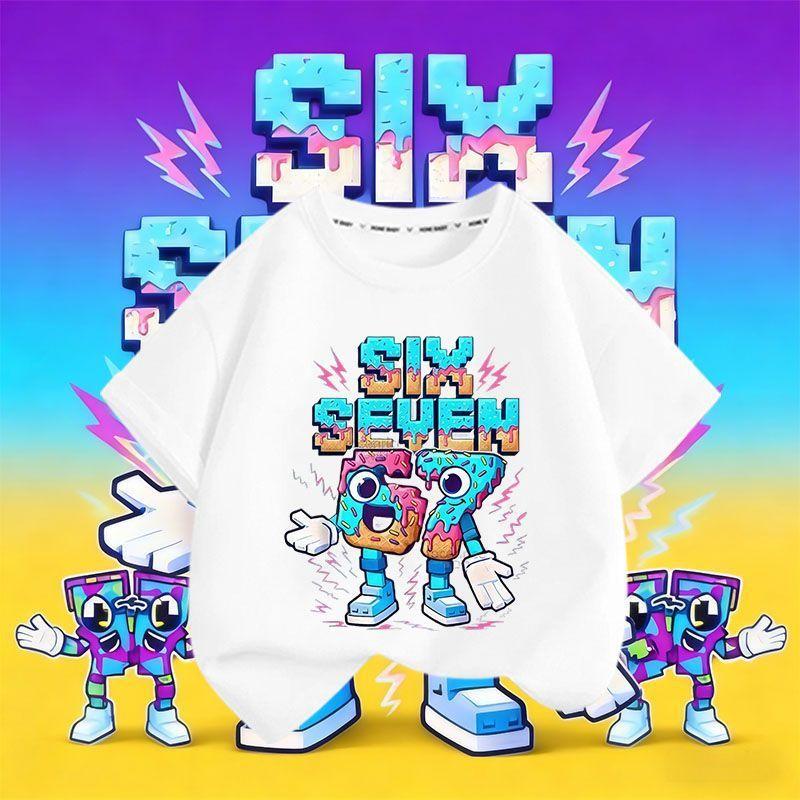 Game Steal a Brainrot 67: Steal Brain Red Mountain and Sea Classic Short Sleeve T-shirt for Boys and Girls 100cm
