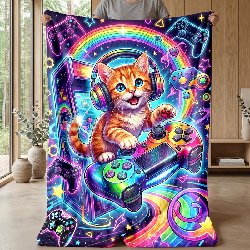 Mystic Flame Cat Guardian Theme Blanket Lightweight Warm Flannel Blanket Decorative Throw Blanket for Home Decoration