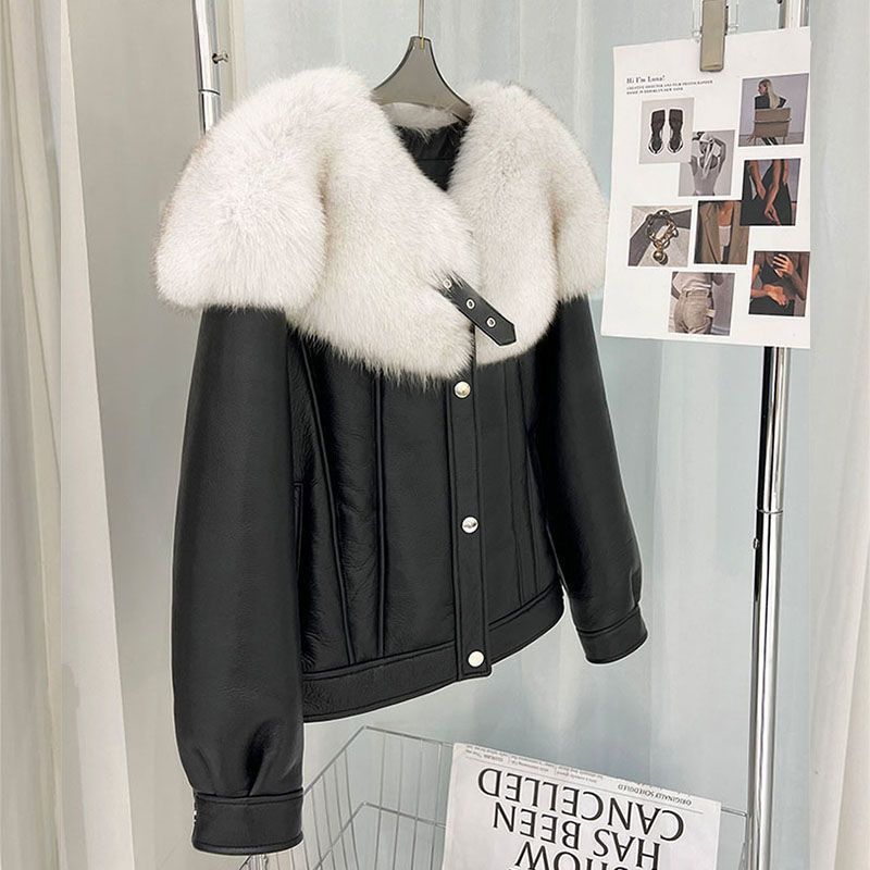 Winter New Fur Integrated Imitation Fox Fur Imitation Fur Navy Collar Fashion Thermal Jacket Women's Locomotive Coat