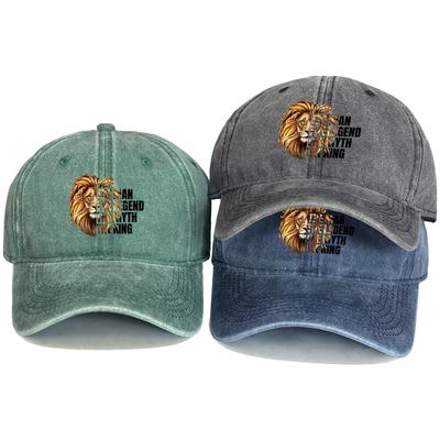 DAD Man Lion Print Adjustable Baseball Cap Cotton Dad Hat Washed Retro Solid Color Snapback Baseball Hat One Size Fits All