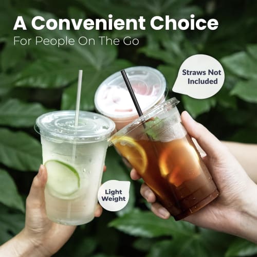 50-Pack of 16 oz. Medium Clear Plastic Cups, BPA-Free, with Flat Lids and Perforated Holes, for Cold Drinks, Coffee, Iced Tea, Smoothies, and Tapioca