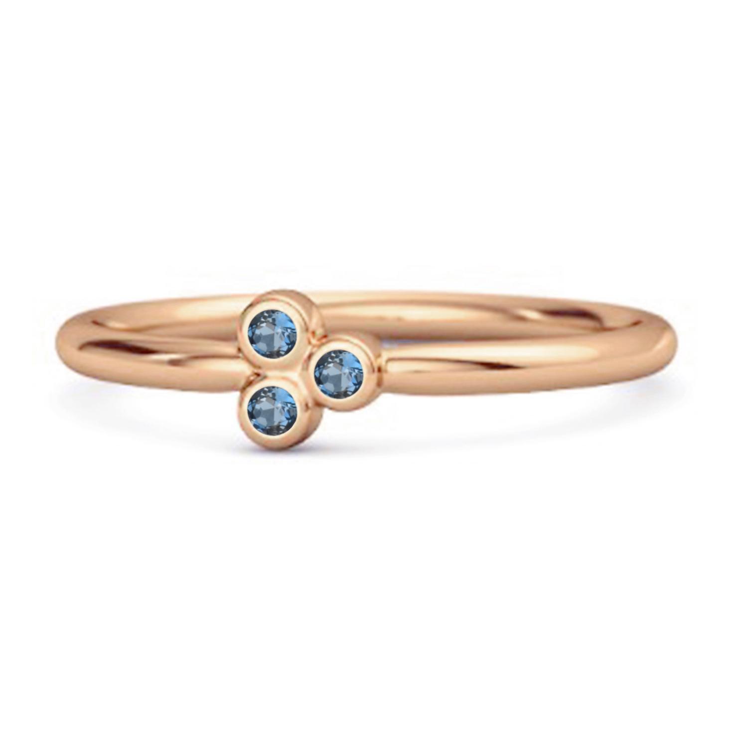 London Blue Topaz Triple Bezel Cluster Ring - 925 Sterling Silver Rose Gold Vermeil 12