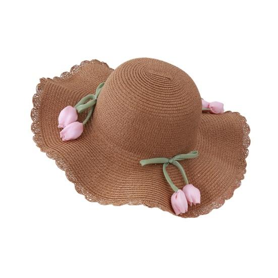 

Beach Hat Wave Lace Trim Design Tulip Bow Decor Full Face Sun Protection Large Brim UV Blocking Summer