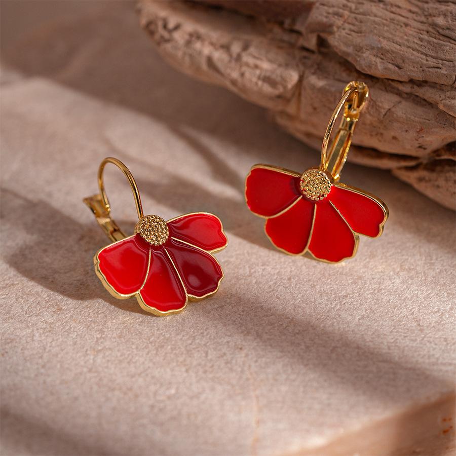 Medieval Vintage Dripping Oil Flower Earrings Retro Niche High-end Earrings Light Luxury Versatile Temperament Earrings Women