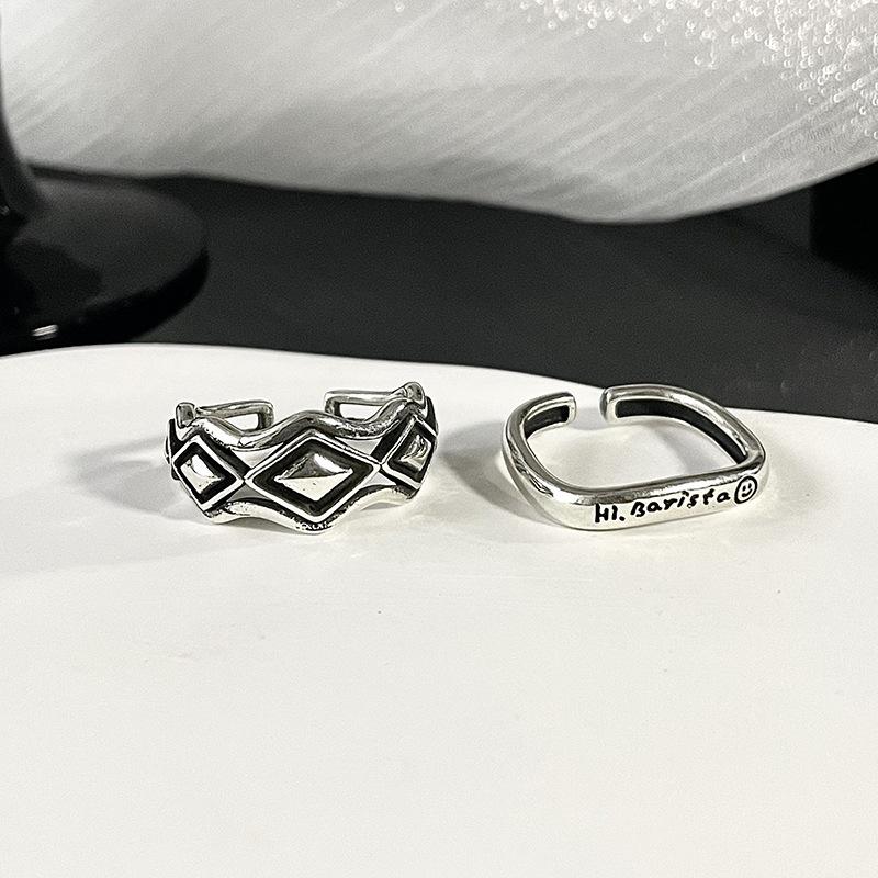 Cold Wind Personality Fashion Retro Retro Rhombus Niche Design Stacked Wearing Opening Adjustable Ring
