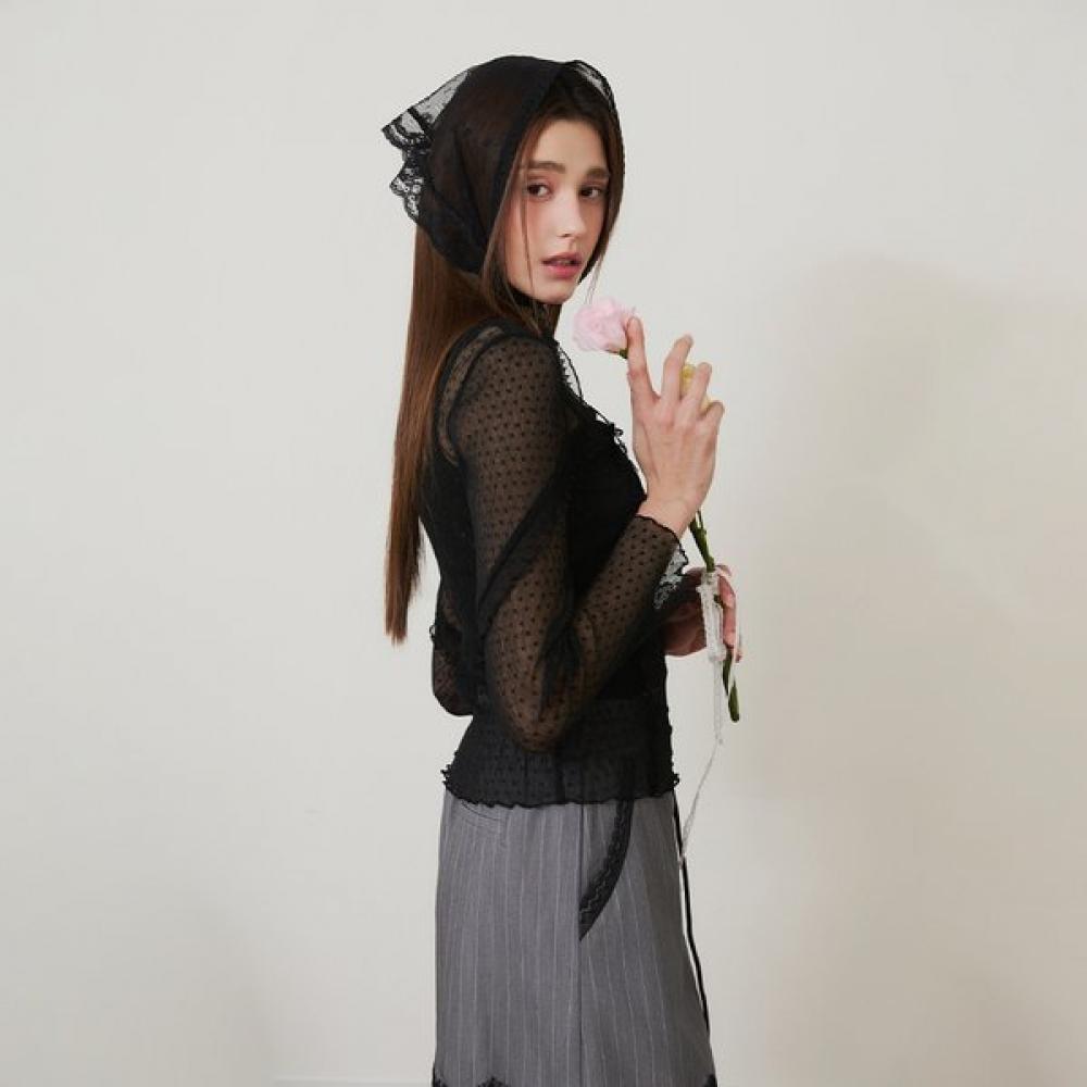 EGOIST Ruffle Mesh Long Sleeve T shirT  es2oTl03 