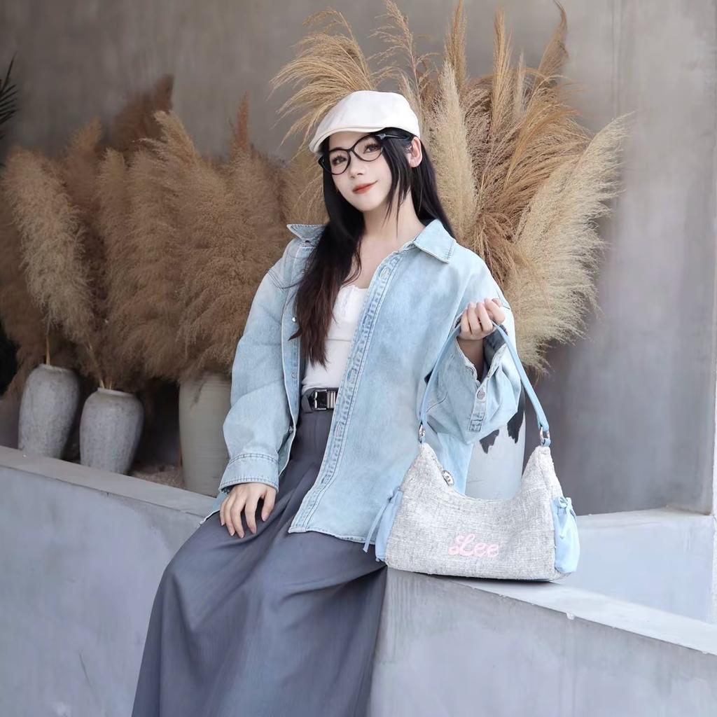 New Lee Fabric Shoulder Bag Women's Beige Cyan LE250033M-422